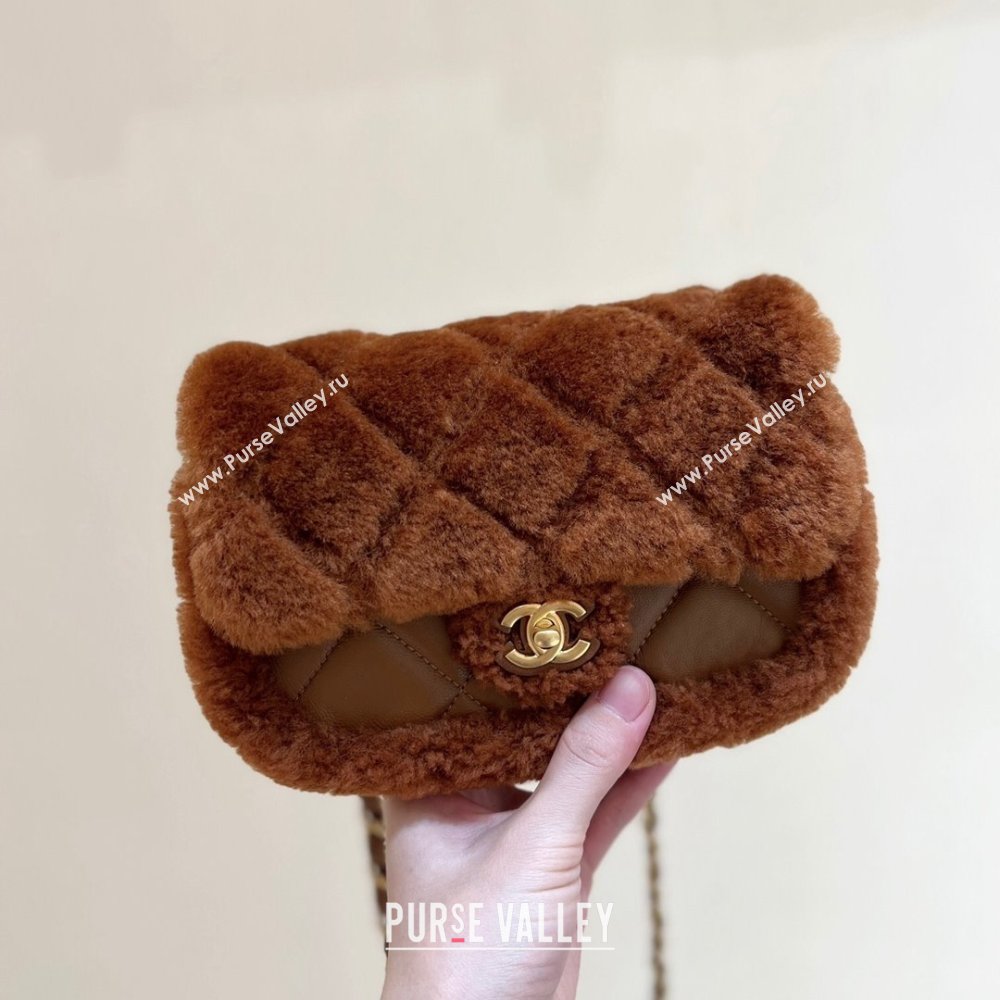 Chanel Shearling Lambskin Mini Flap Bag AS5148 Brown 2024 Top Quality (SHUNY-24111107)