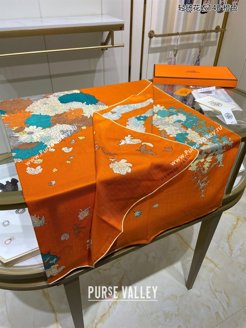 Hermes Cashmere Silk Sqaure Shawl Scarf 140cm H112111 Orange 2023 Top (WTZ-23112111)