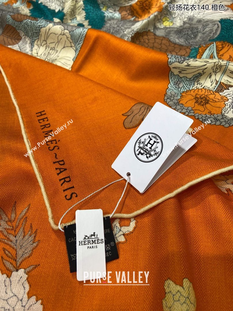 Hermes Cashmere Silk Sqaure Shawl Scarf 140cm H112111 Orange 2023 Top (WTZ-23112111)