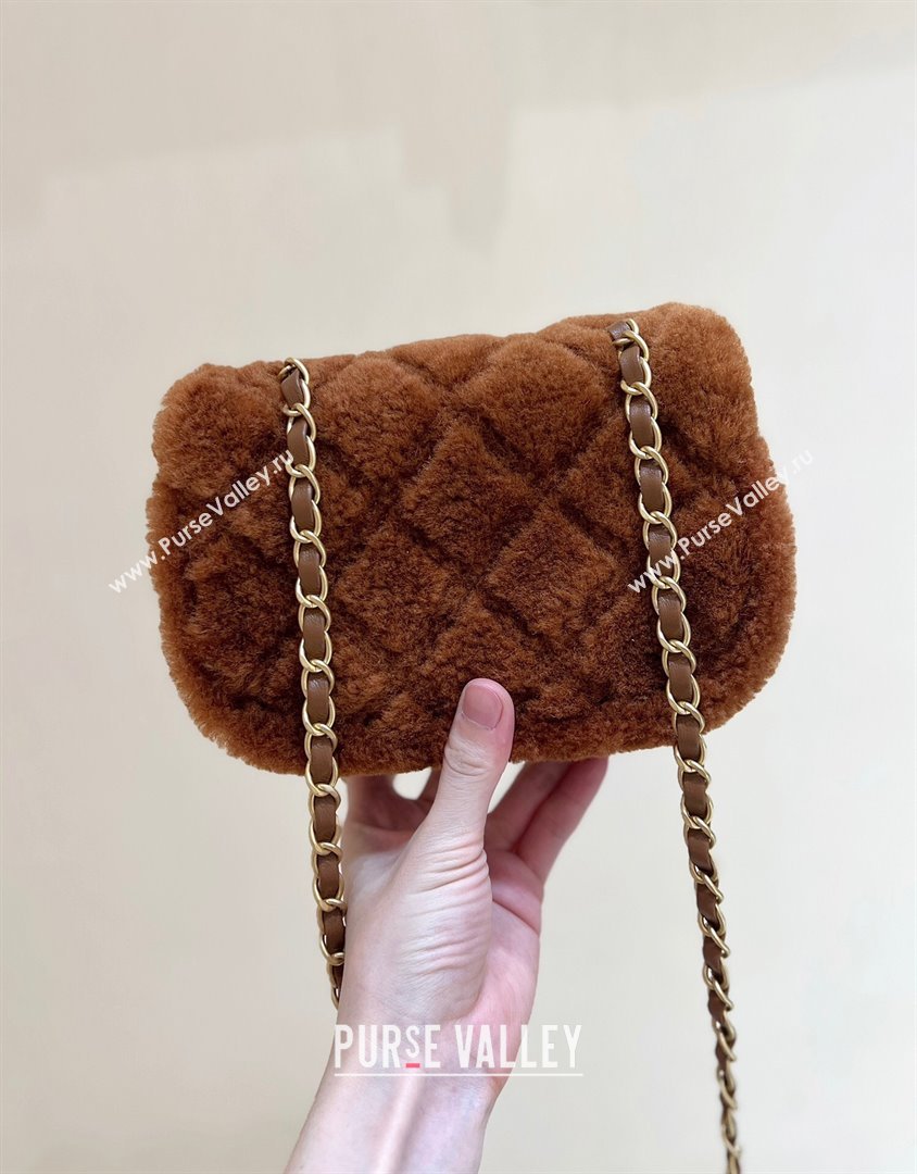 Chanel Shearling Lambskin Mini Flap Bag AS5148 Brown 2024 Top Quality (SHUNY-24111107)