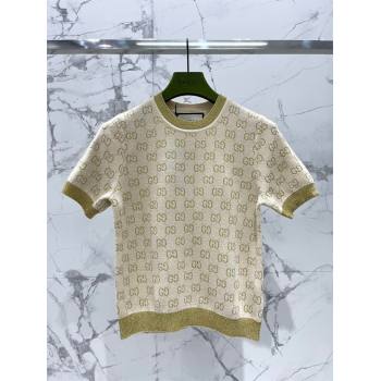Gucci Wool Cashmere Short-sleeved Sweater G022604 Beige 2024 (Q-24022604)
