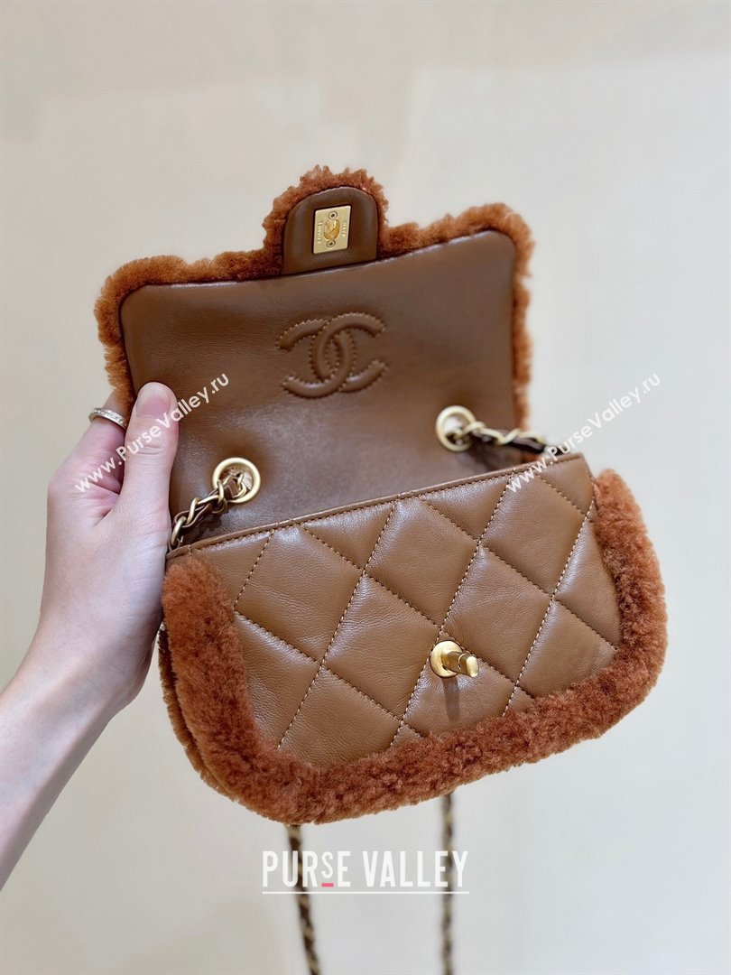 Chanel Shearling Lambskin Mini Flap Bag AS5148 Brown 2024 Top Quality (SHUNY-24111107)