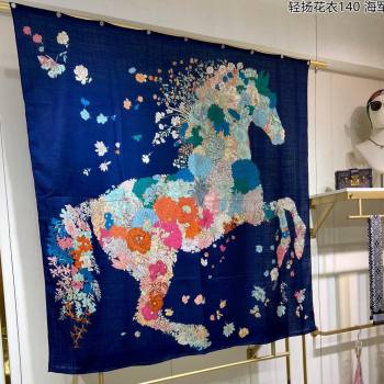 Hermes Cashmere Silk Sqaure Shawl Scarf 140cm H112112 Navy Blue 2023 Top (WTZ-23112112)