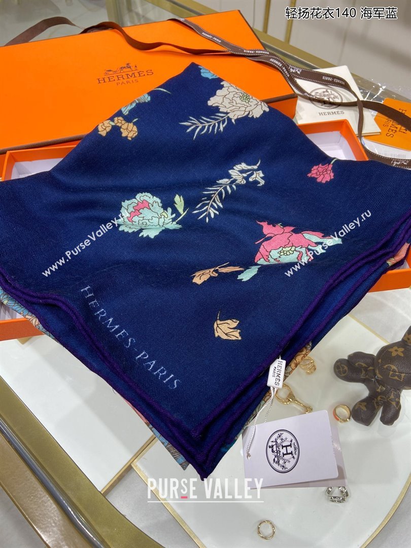 Hermes Cashmere Silk Sqaure Shawl Scarf 140cm H112112 Navy Blue 2023 Top (WTZ-23112112)