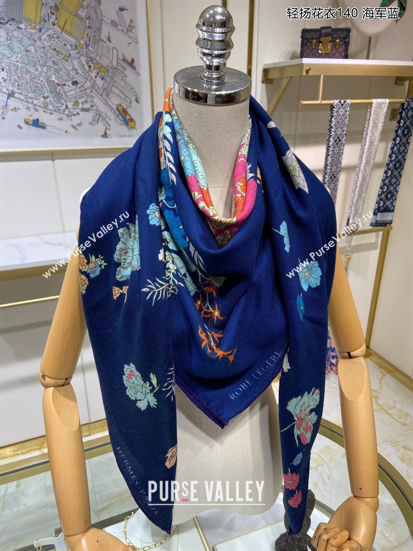 Hermes Cashmere Silk Sqaure Shawl Scarf 140cm H112112 Navy Blue 2023 Top (WTZ-23112112)