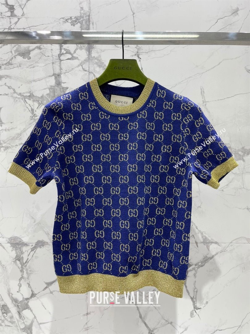 Gucci Wool Cashmere Short-sleeved Sweater G022605 Blue 2024 (Q-24022605)