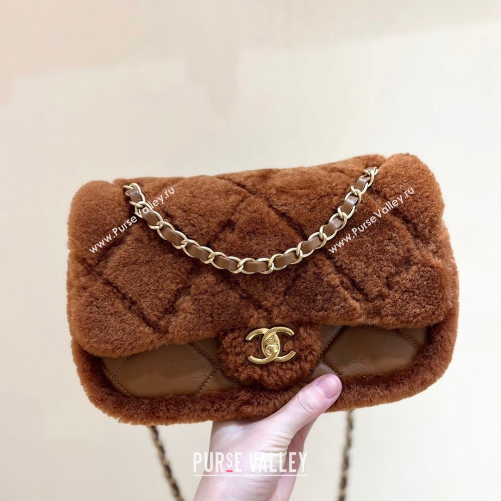 Chanel Shearling Lambskin Flap Bag AS5149 Brown 2024 Top Quality (SHUNY-24111108)