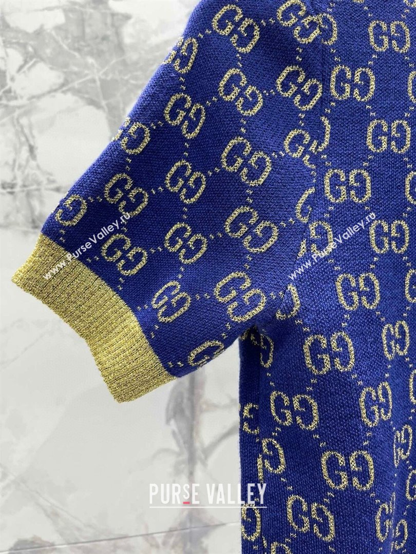 Gucci Wool Cashmere Short-sleeved Sweater G022605 Blue 2024 (Q-24022605)