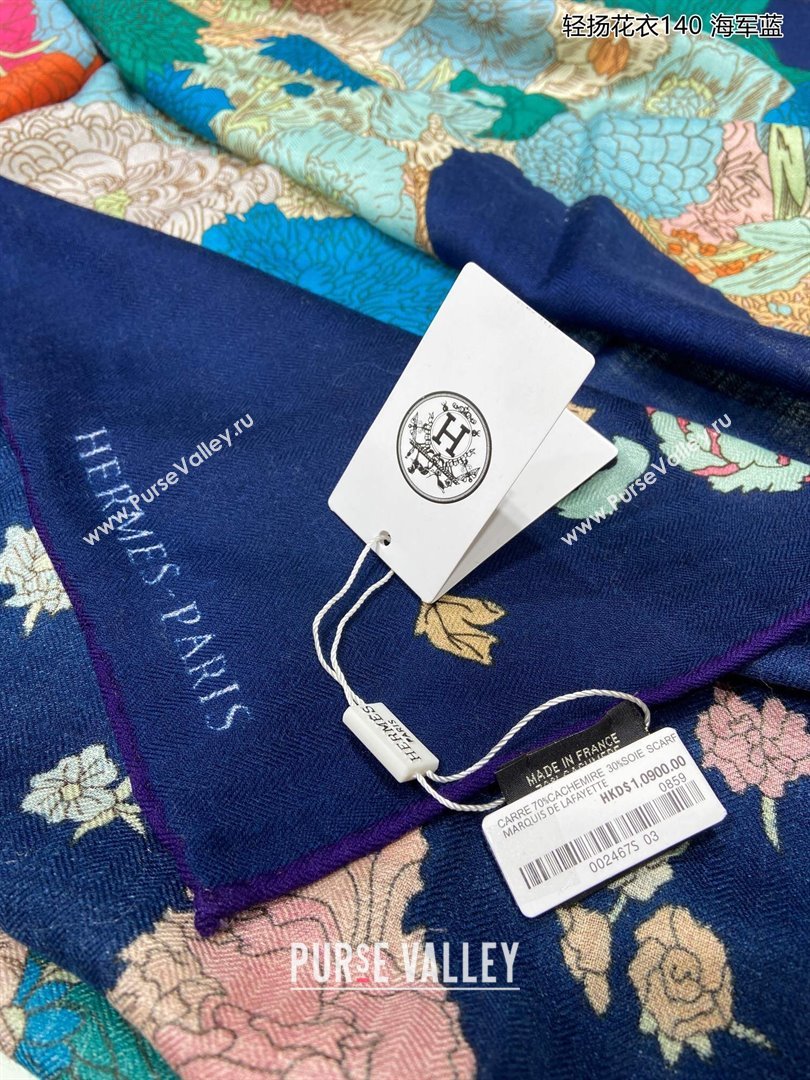 Hermes Cashmere Silk Sqaure Shawl Scarf 140cm H112112 Navy Blue 2023 Top (WTZ-23112112)