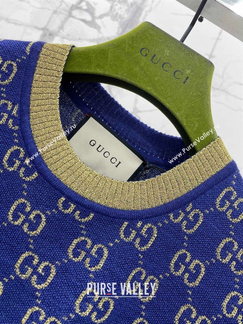Gucci Wool Cashmere Short-sleeved Sweater G022605 Blue 2024 (Q-24022605)