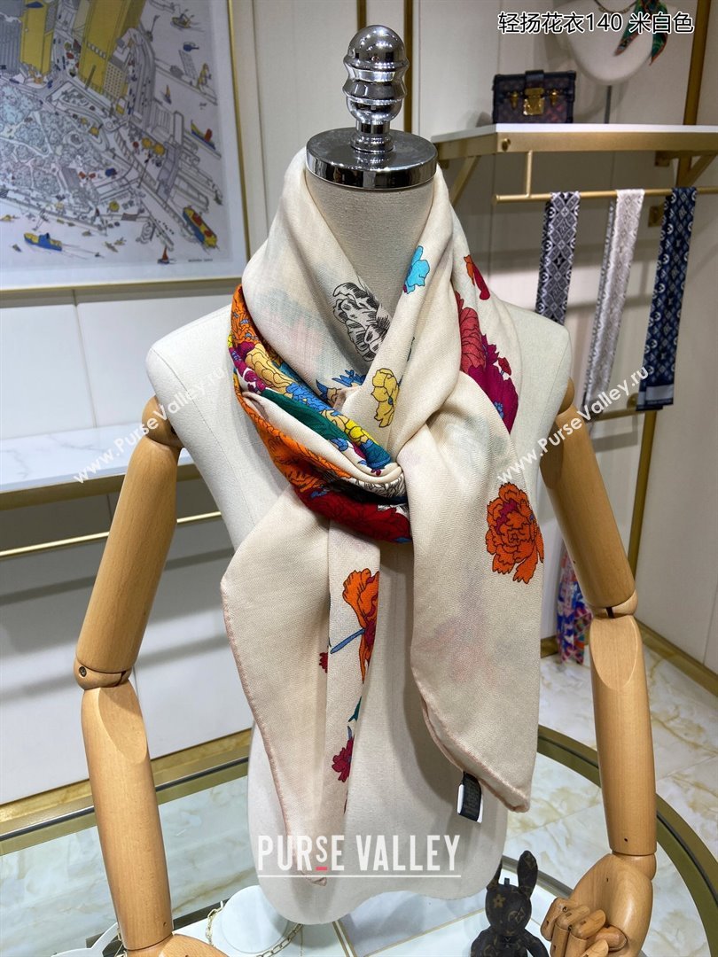 Hermes Cashmere Silk Sqaure Shawl Scarf 140cm H112113 White 2023 Top (WTZ-23112113)