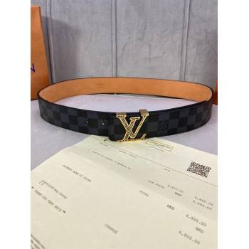 Louis Vuitton Damier Black Canvas Belt 40mm with Gold Striped LV Buckle 2020 (99-20120761)