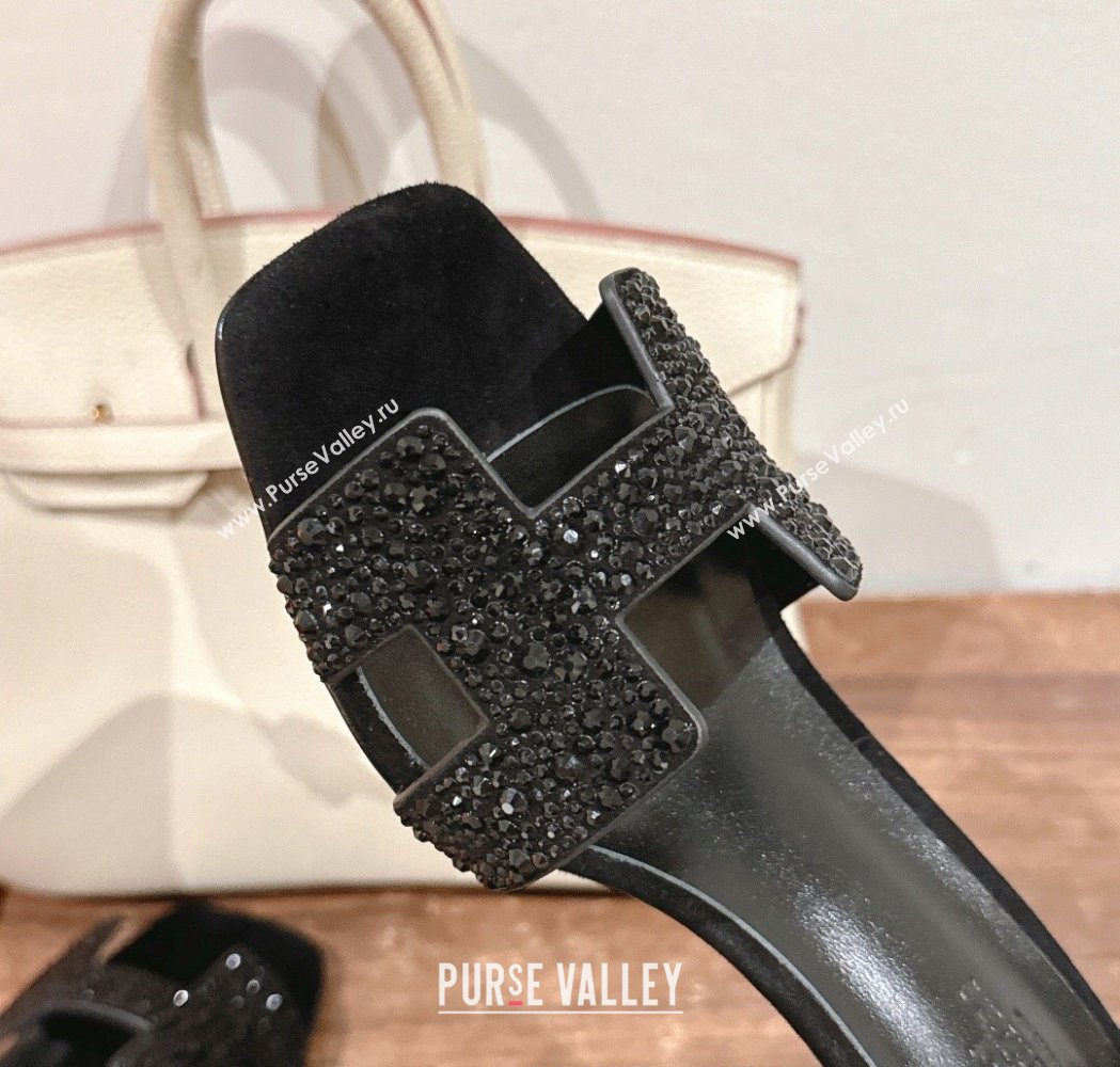Hermes Joy Heel Sandals 7cm in Suede and Strass Black 2025 H02274 (MD-250227081)