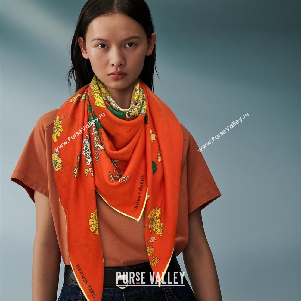 Hermes Cashmere Silk Sqaure Shawl Scarf 140cm H112114 Orange Red 2023 Top (WTZ-23112114)