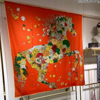 Hermes Cashmere Silk Sqaure Shawl Scarf 140cm H112114 Orange Red 2023 Top (WTZ-23112114)
