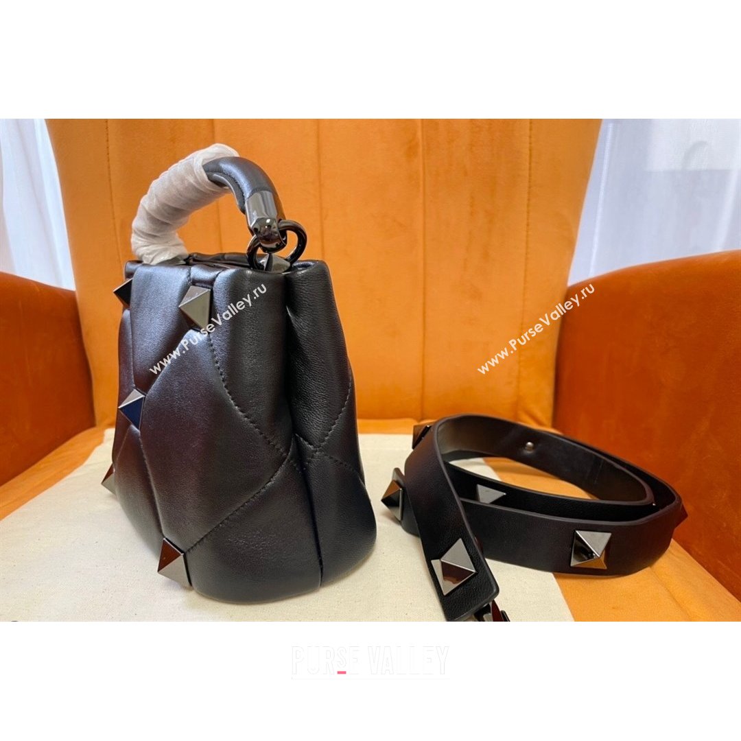 Valentino Roman Stud Lambskin Top Handle Mini bag 520 Black/Silver 2021 0199 (JD-21090946)