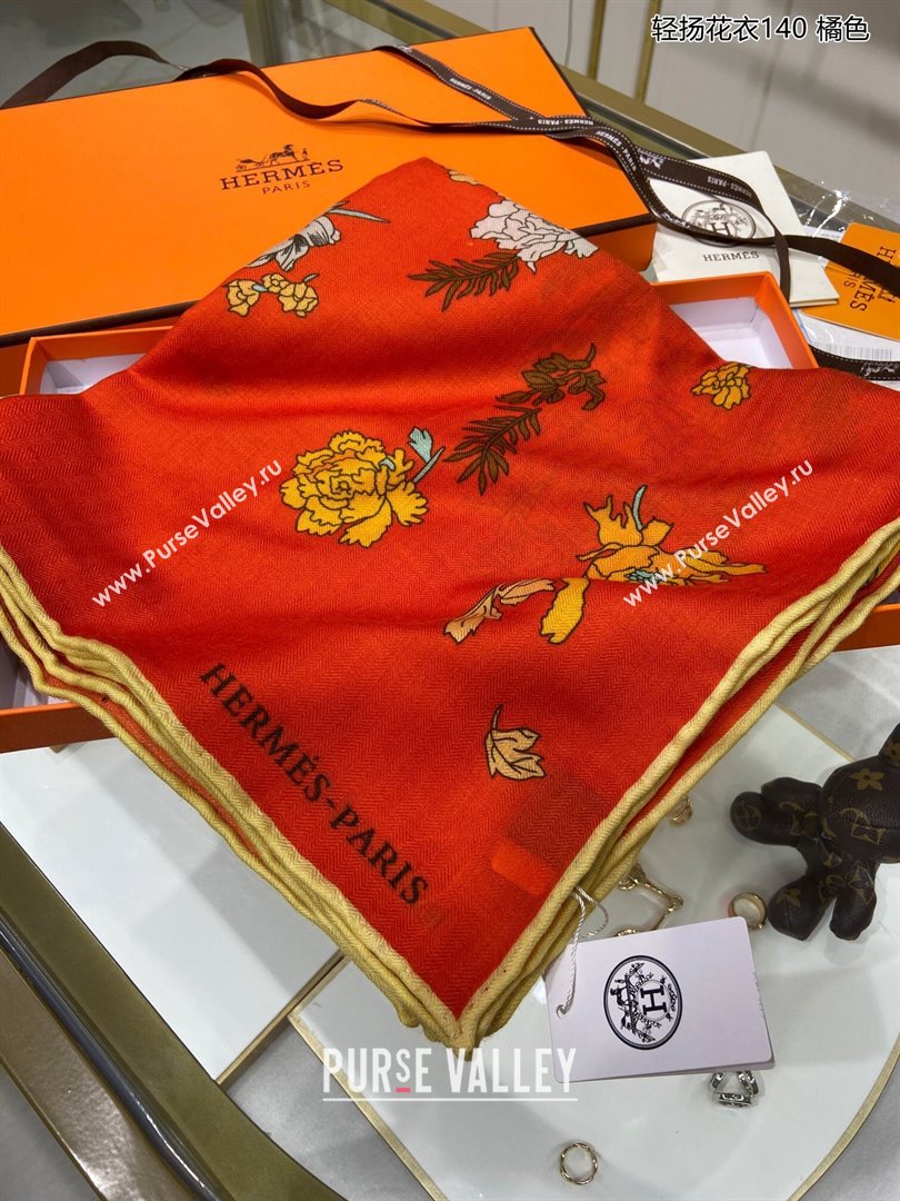 Hermes Cashmere Silk Sqaure Shawl Scarf 140cm H112114 Orange Red 2023 Top (WTZ-23112114)