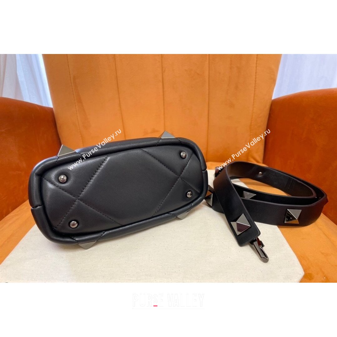 Valentino Roman Stud Lambskin Top Handle Mini bag 520 Black/Silver 2021 0199 (JD-21090946)