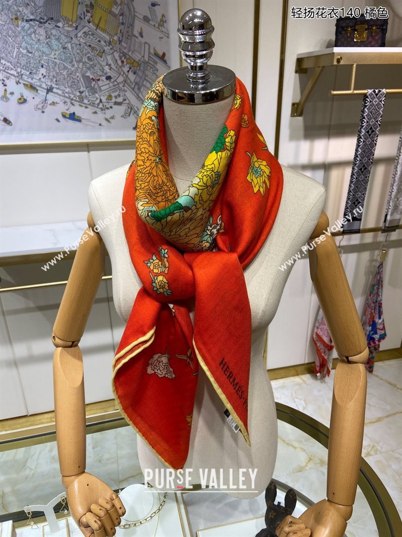 Hermes Cashmere Silk Sqaure Shawl Scarf 140cm H112114 Orange Red 2023 Top (WTZ-23112114)