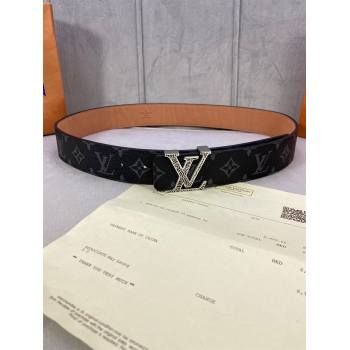 Louis Vuitton Monogram Black Canvas Belt 40mm with Silver Striped LV Buckle 2020 (99-20120762)