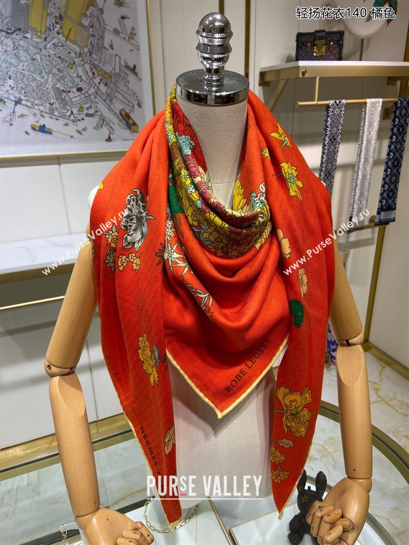 Hermes Cashmere Silk Sqaure Shawl Scarf 140cm H112114 Orange Red 2023 Top (WTZ-23112114)