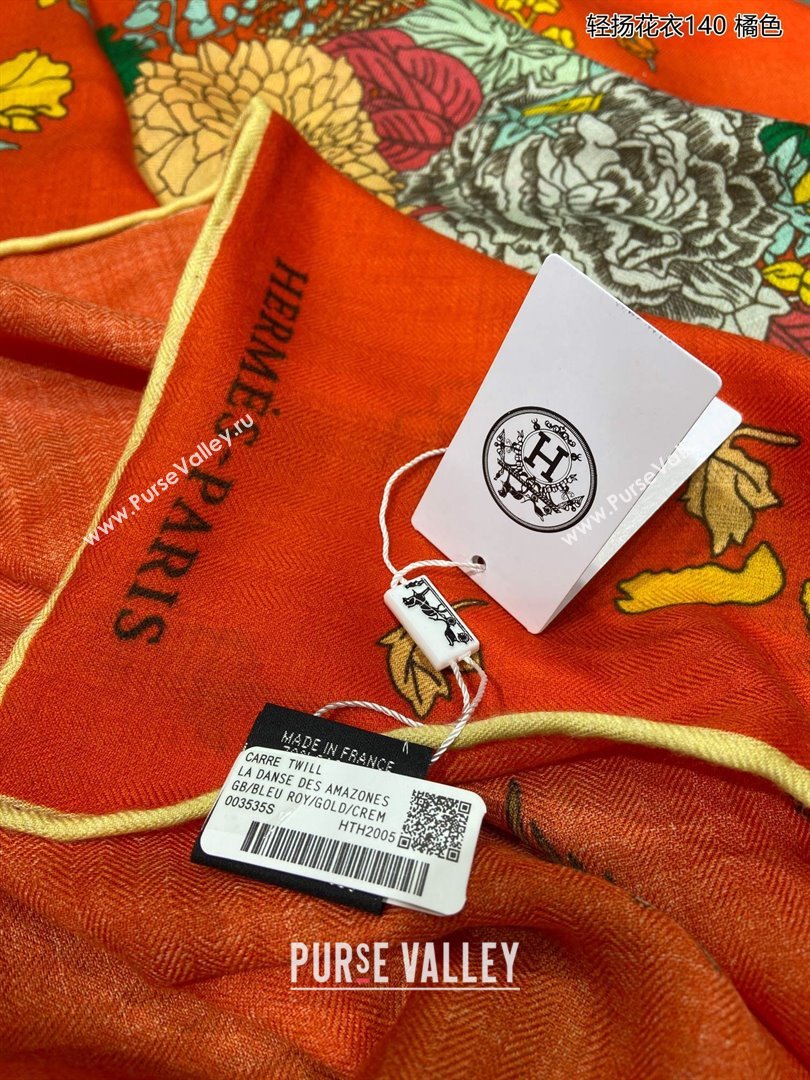 Hermes Cashmere Silk Sqaure Shawl Scarf 140cm H112114 Orange Red 2023 Top (WTZ-23112114)