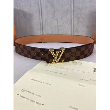 Louis Vuitton Damier Ebene Canvas Belt 40mm with Gold Striped LV Buckle 2020 (99-20120759)