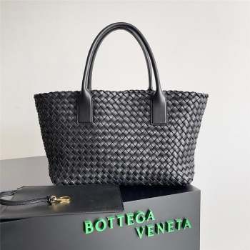 Bottega Veneta Small Cabat Tote Bag in Intreccio Leather 730297 Black 2023 (MS-23101410)