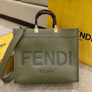 Fendi Sunshine Medium Shopper Leather Tote Bag Green 2021 (AFEI-21031907)