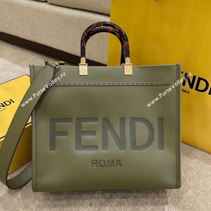 Fendi Sunshine Medium Shopper Leather Tote Bag Green 2021 (AFEI-21031907)