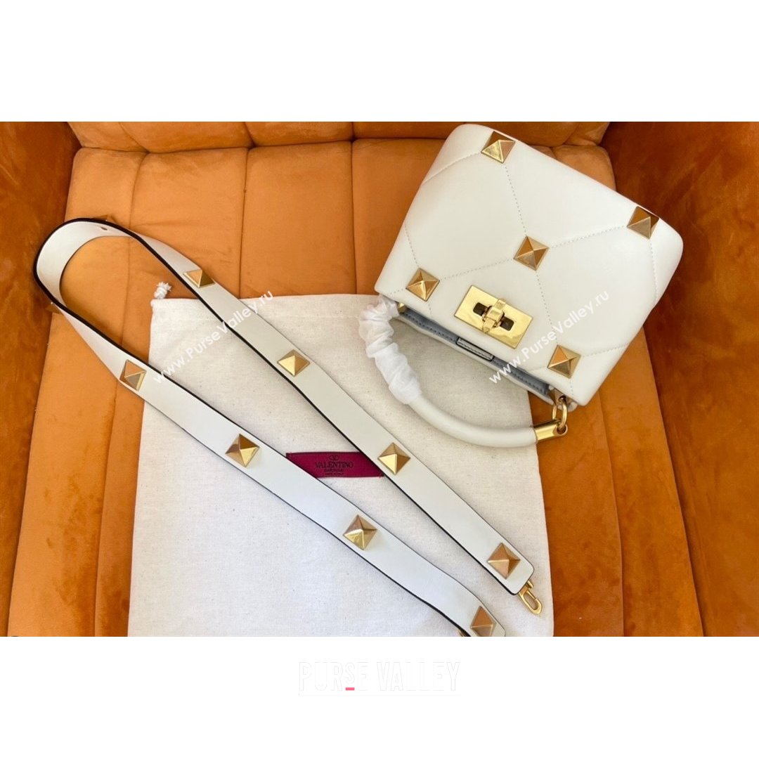 Valentino Roman Stud Lambskin Top Handle Mini bag 520 White 2021 0199 (JD-21090948)