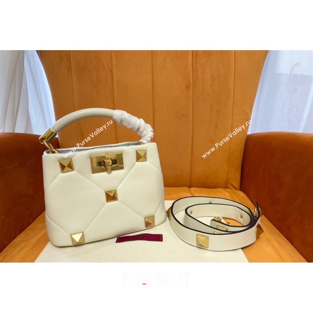 Valentino Roman Stud Lambskin Top Handle Mini bag 520 White 2021 0199 (JD-21090948)