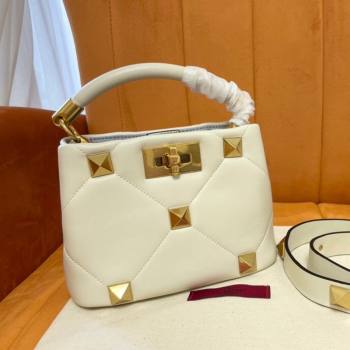 Valentino Roman Stud Lambskin Top Handle Mini bag 520 White 2021 0199 (JD-21090948)