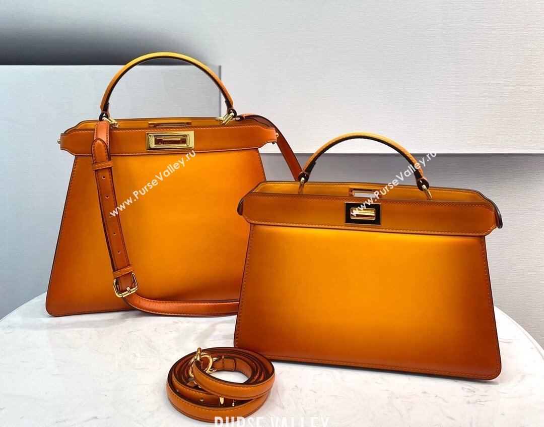 Fendi Peekaboo ISeeU EAST-WEST Bag in Orange Leather 2021 (CL-210917068)