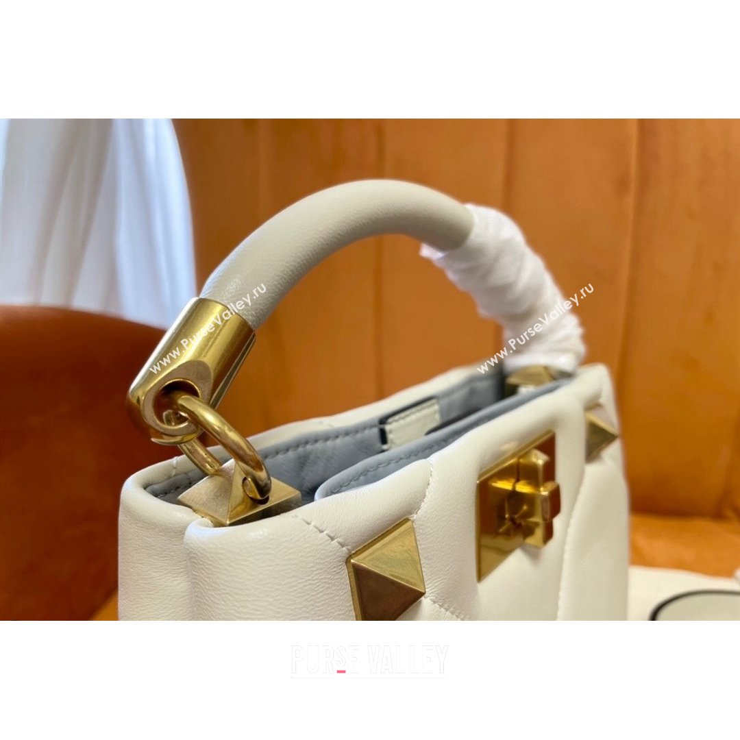 Valentino Roman Stud Lambskin Top Handle Mini bag 520 White 2021 0199 (JD-21090948)