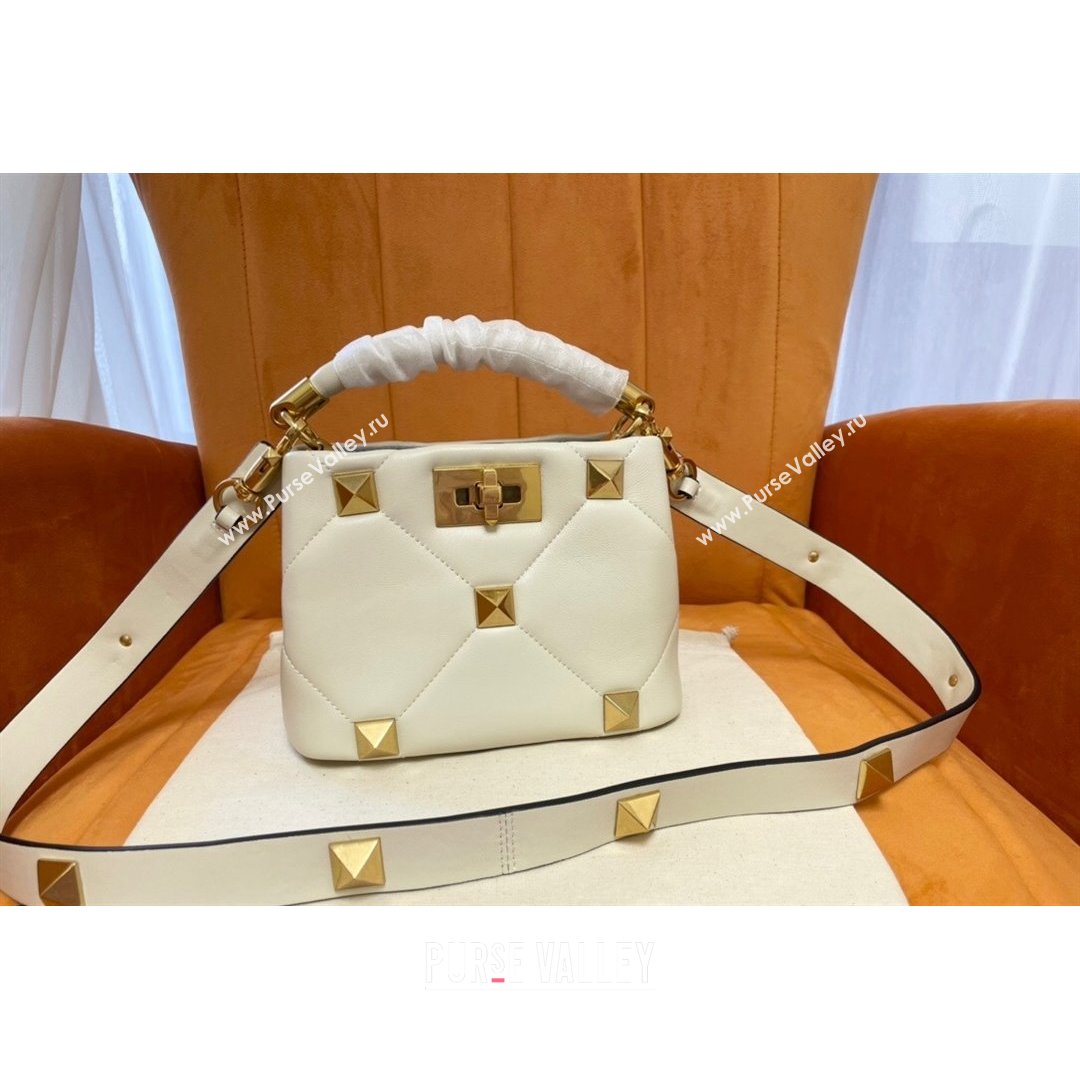 Valentino Roman Stud Lambskin Top Handle Mini bag 520 White 2021 0199 (JD-21090948)