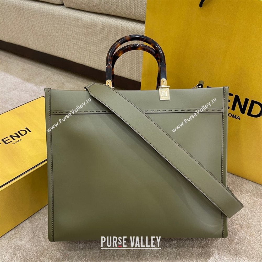 Fendi Sunshine Medium Shopper Leather Tote Bag Green 2021 (AFEI-21031907)