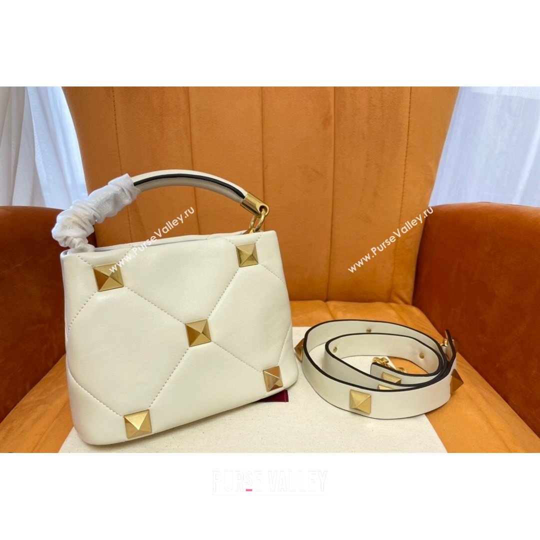 Valentino Roman Stud Lambskin Top Handle Mini bag 520 White 2021 0199 (JD-21090948)