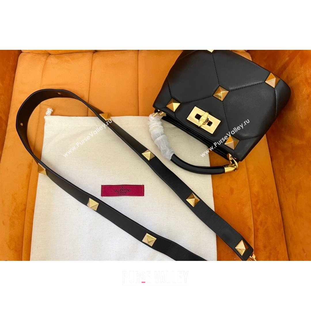 Valentino Roman Stud Lambskin Top Handle Mini bag 520 Black/Gold 2021 0199 (JD-21090947)