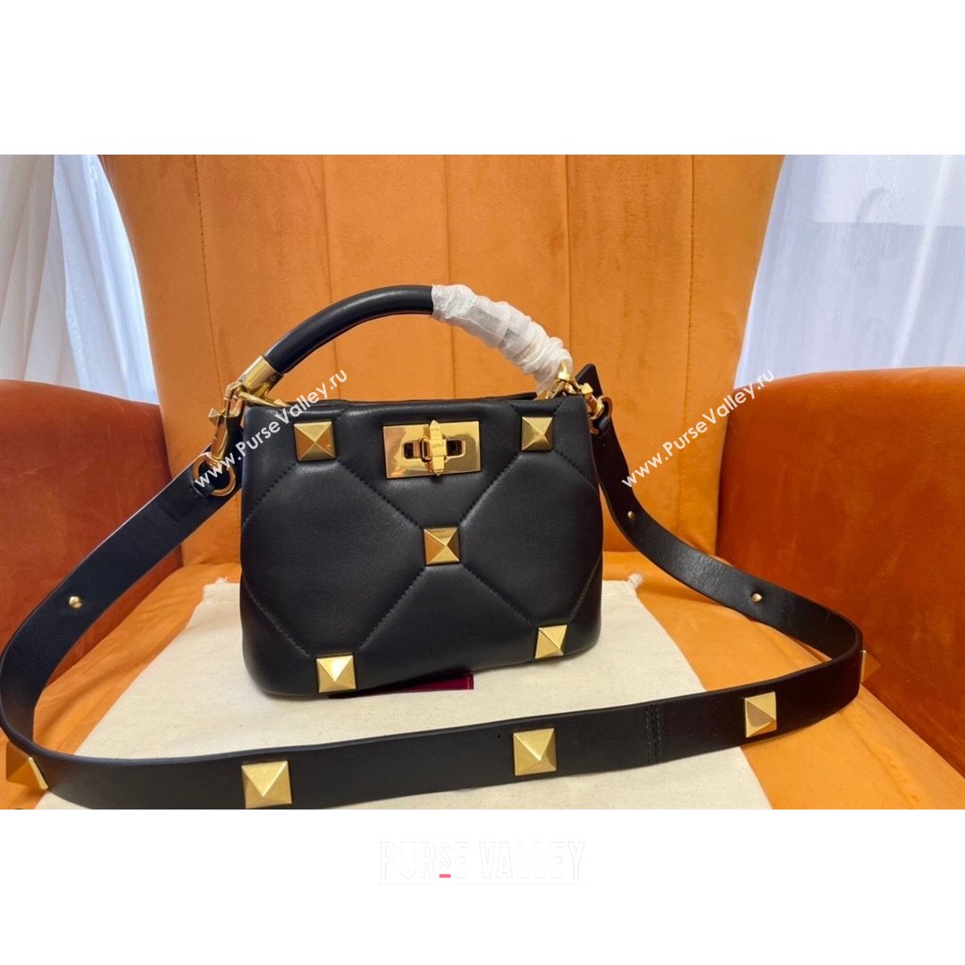 Valentino Roman Stud Lambskin Top Handle Mini bag 520 Black/Gold 2021 0199 (JD-21090947)