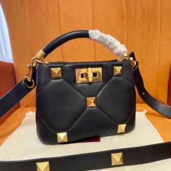 Valentino Roman Stud Lambskin Top Handle Mini bag 520 Black/Gold 2021 0199 (JD-21090947)