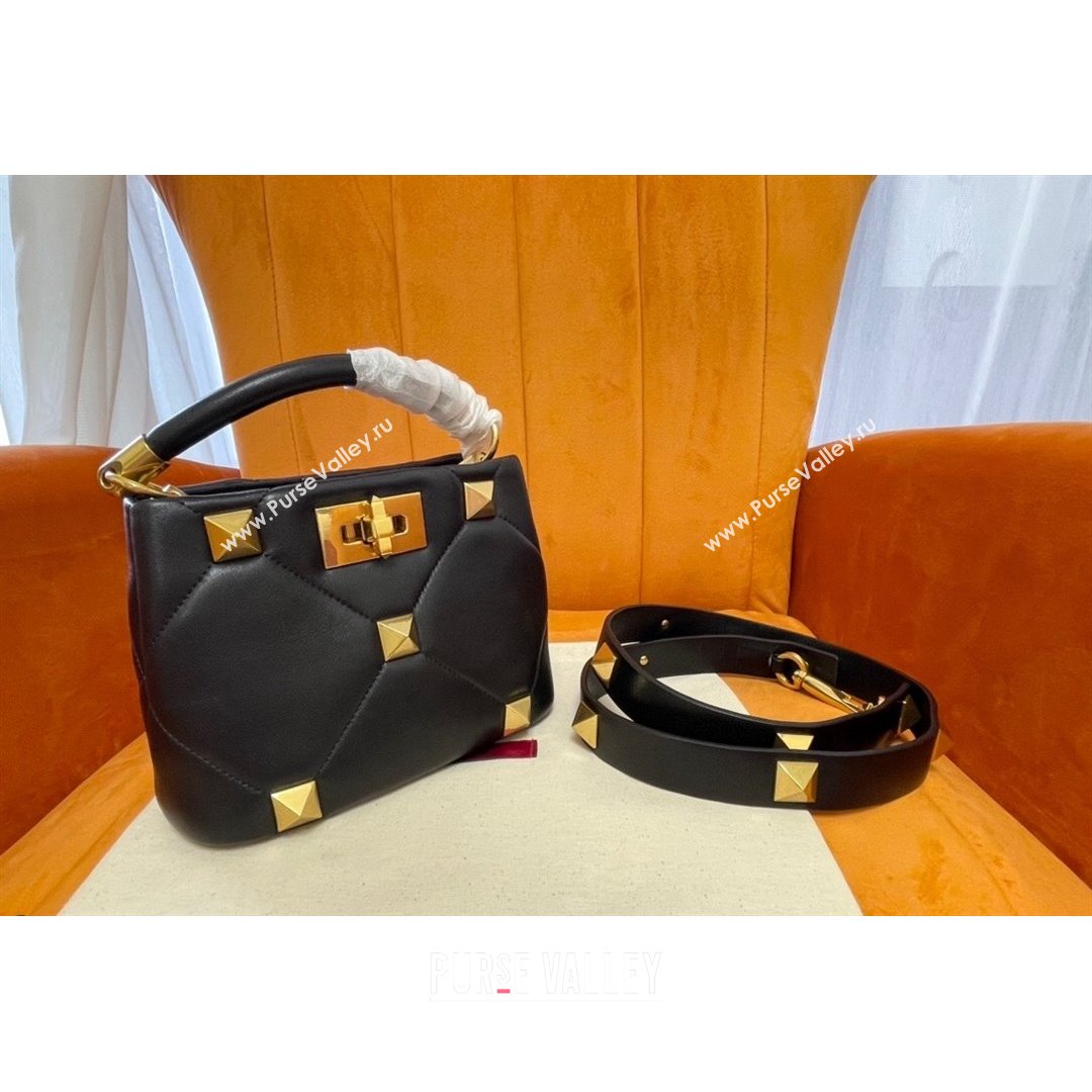 Valentino Roman Stud Lambskin Top Handle Mini bag 520 Black/Gold 2021 0199 (JD-21090947)