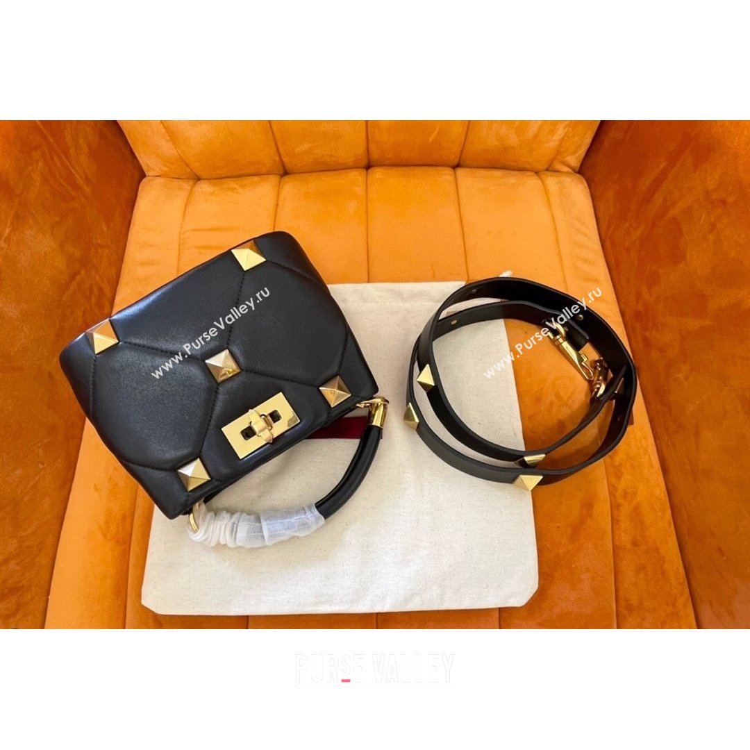 Valentino Roman Stud Lambskin Top Handle Mini bag 520 Black/Gold 2021 0199 (JD-21090947)