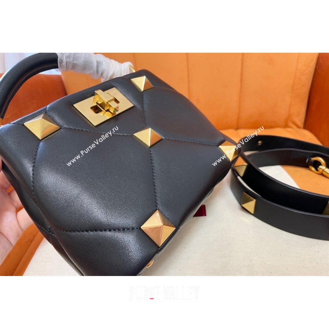 Valentino Roman Stud Lambskin Top Handle Mini bag 520 Black/Gold 2021 0199 (JD-21090947)