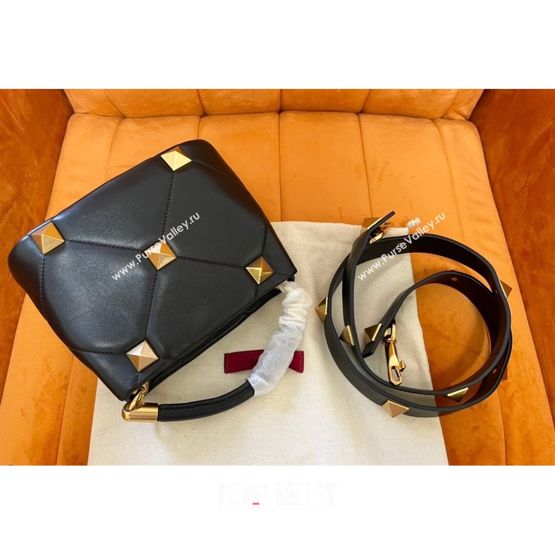 Valentino Roman Stud Lambskin Top Handle Mini bag 520 Black/Gold 2021 0199 (JD-21090947)