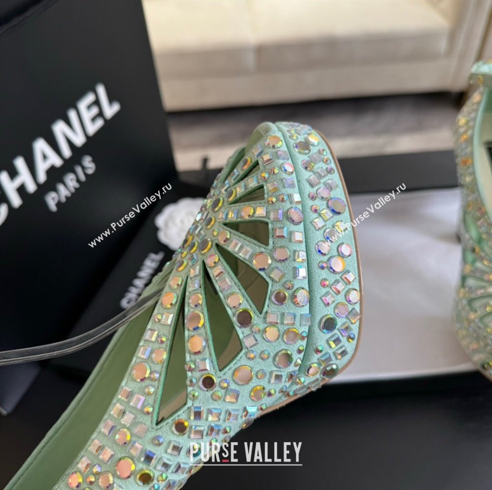 Chanel Strass Suede Sandals with Heel 11cm G45455 Green 2024 (MD-24042202)