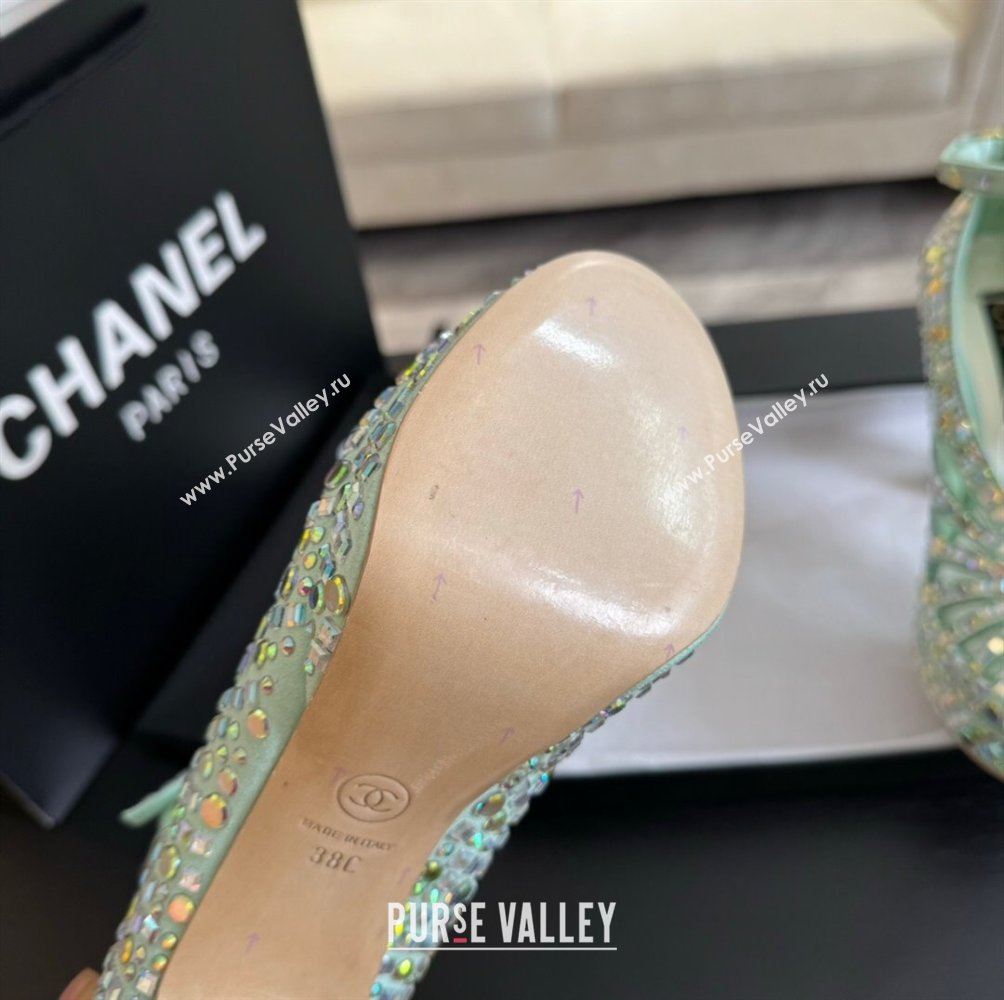 Chanel Strass Suede Sandals with Heel 11cm G45455 Green 2024 (MD-24042202)