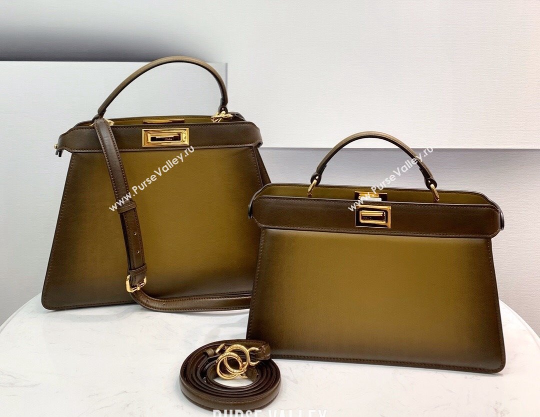 Fendi Peekaboo ISeeU EAST-WEST Bag in Khaki Green Leather 2021 (CL-210917071)