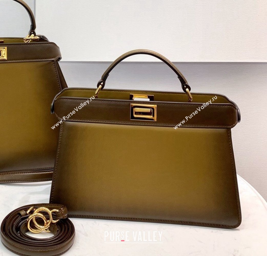 Fendi Peekaboo ISeeU EAST-WEST Bag in Khaki Green Leather 2021 (CL-210917071)