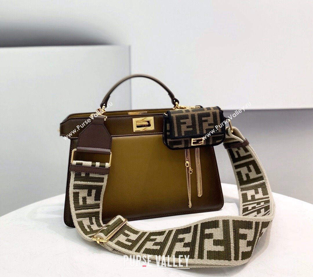 Fendi Peekaboo ISeeU EAST-WEST Bag in Khaki Green Leather 2021 (CL-210917071)